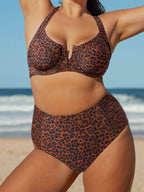 Leopar Desenli V Yaka Büyük Beden Bikini Üstü - Şıklık ve Konfor