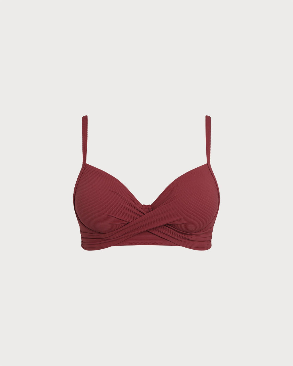 Şarap Renkli Kırışık Büyük Beden Bikini Üstü