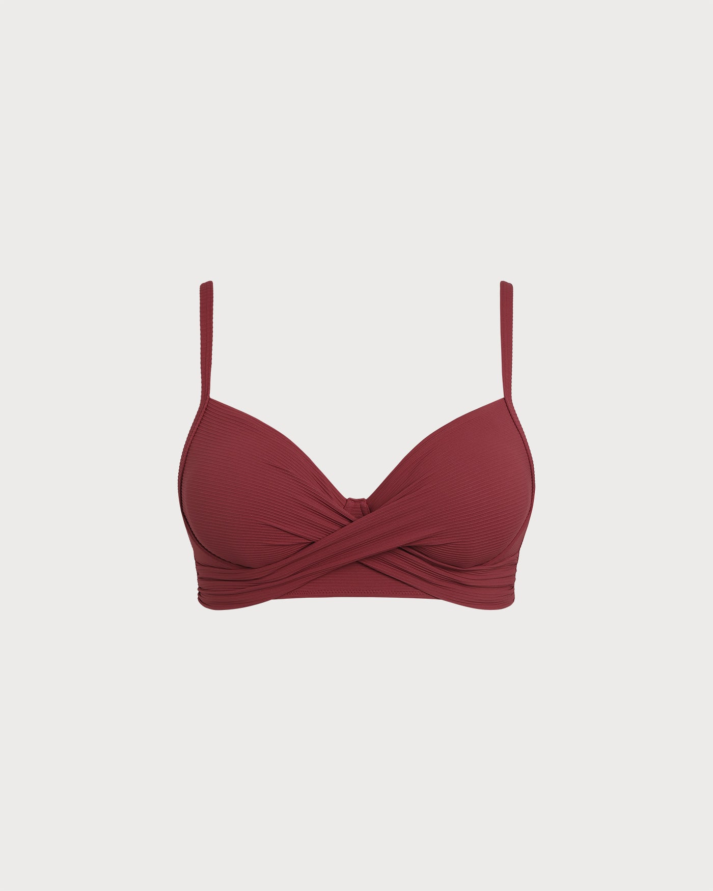 Şarap Renkli Kırışık Büyük Beden Bikini Üstü