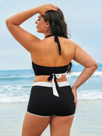 Şık Siyah-Beyaz Üçgen Büyük Beden Bikini Üstü