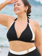Şık Siyah Büyük Beden Askılı Bikini Üstü