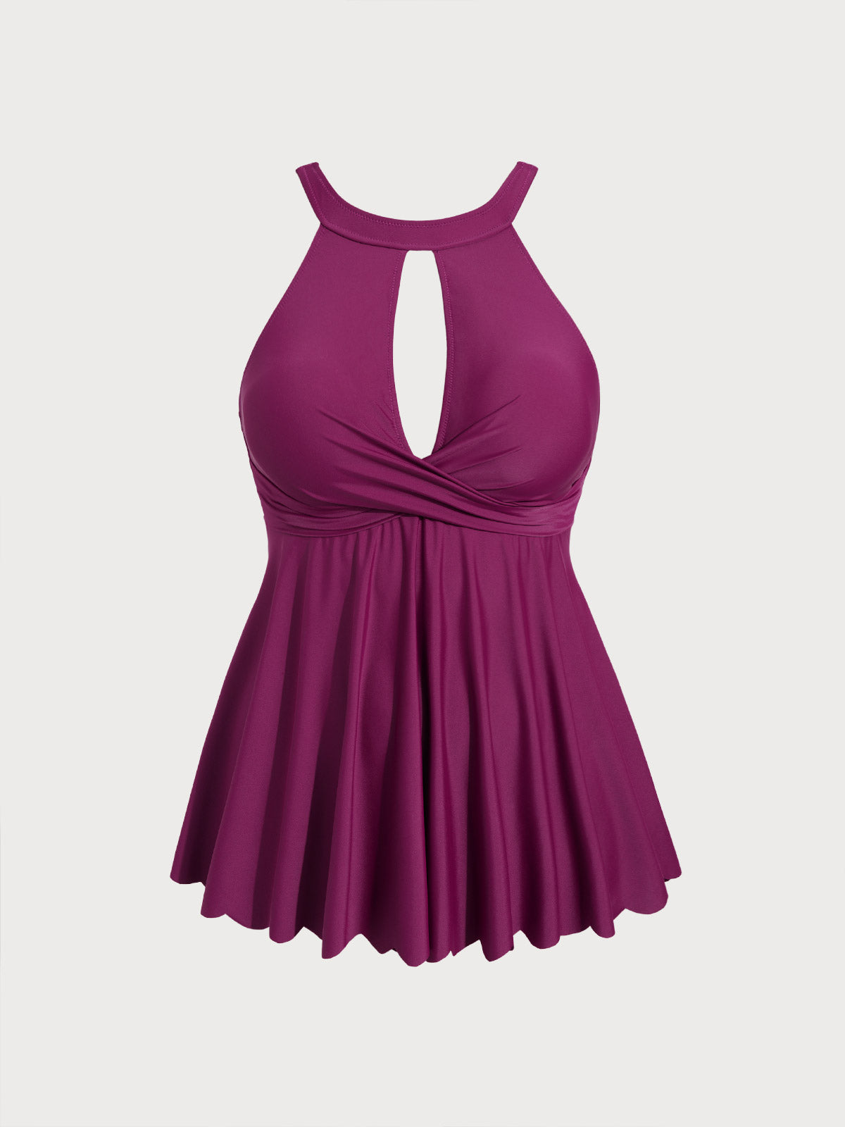 Bordo Halter Twist Ön Plus Beden Tankini Üstü - Şık ve Rahat