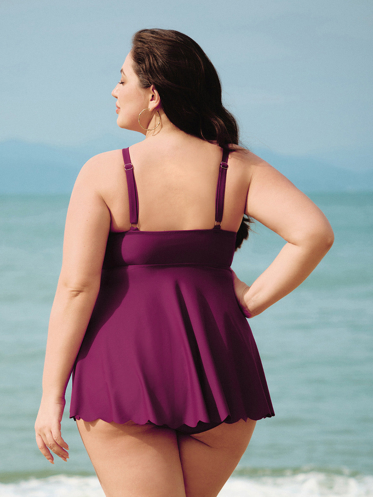 Bordo Halter Twist Ön Plus Beden Tankini Üstü - Şık ve Rahat