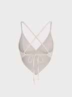 Off White Ribanalı Tankini Üst - Şık Yaz Plaj Modası