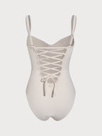 Off White Çapraz Sırtlı Tummy Control Tek Parça Mayo - Uzun Torso
