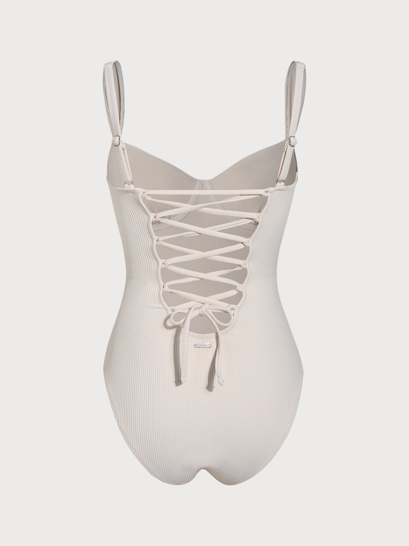 Off White Çapraz Sırtlı Tummy Control Tek Parça Mayo - Uzun Torso