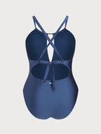Büyük Beden Mavi Yırtmaçlı Halter Mayo - Şık ve Rahat