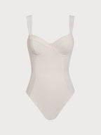 Off White Çapraz Sırtlı Tummy Control Tek Parça Mayo - Uzun Torso
