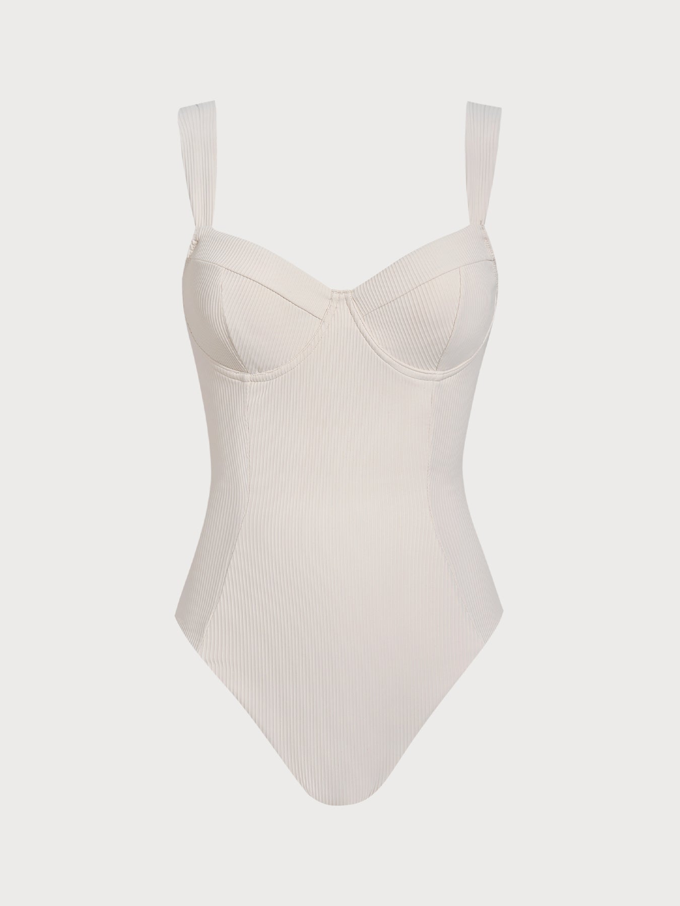 Off White Çapraz Sırtlı Tummy Control Tek Parça Mayo - Uzun Torso