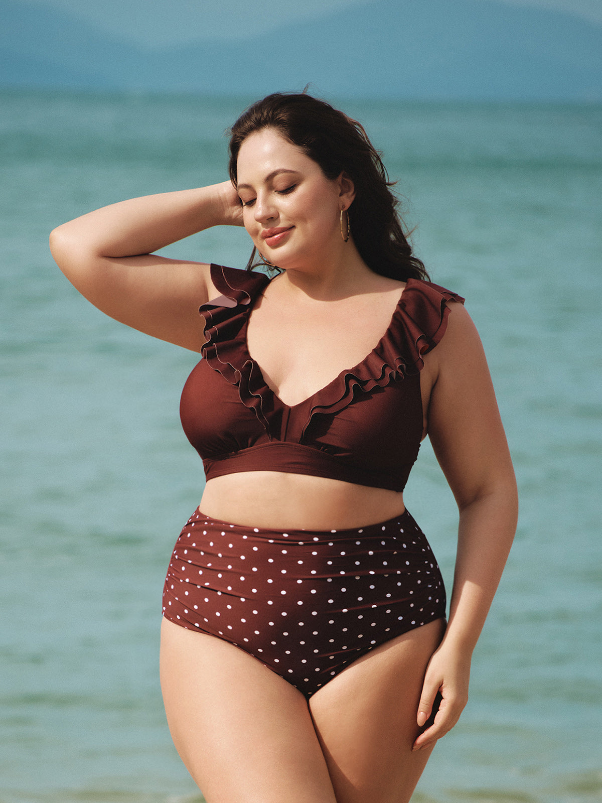 Kadın Büyük Beden Kahverengi Puantiye Bikini Altı