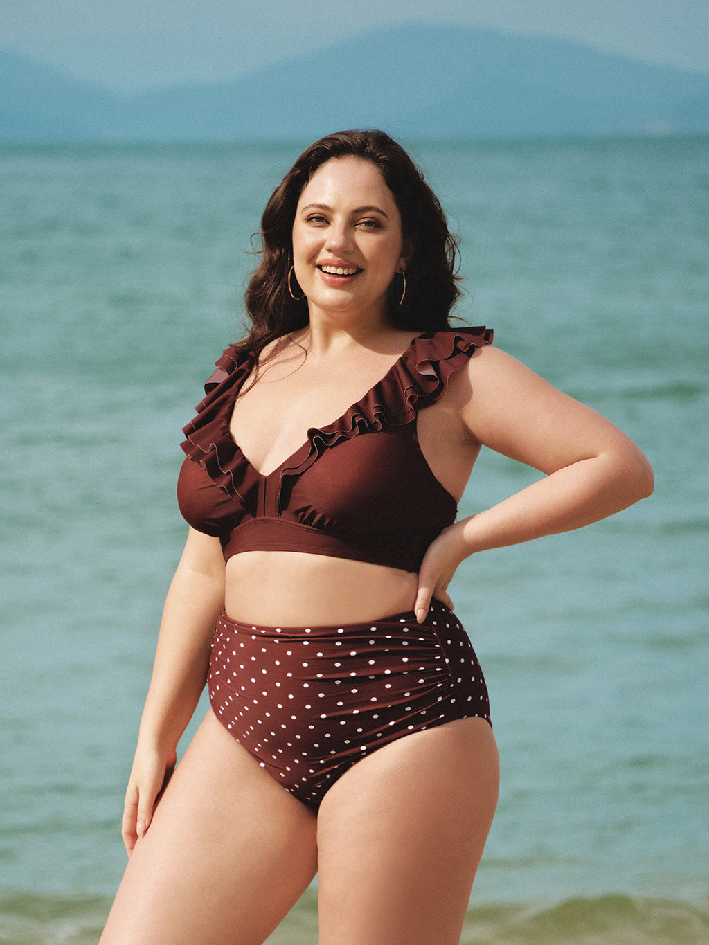 Kadın Büyük Beden Kahverengi Puantiye Bikini Altı