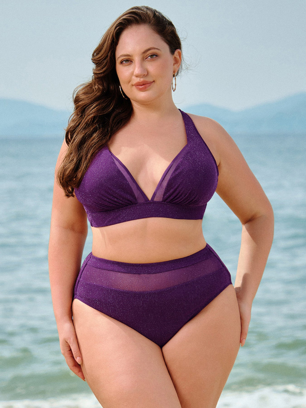 Mor File Derin Yırtmaçlı Büyük Beden Bikini Üstü - Şık ve Rahat