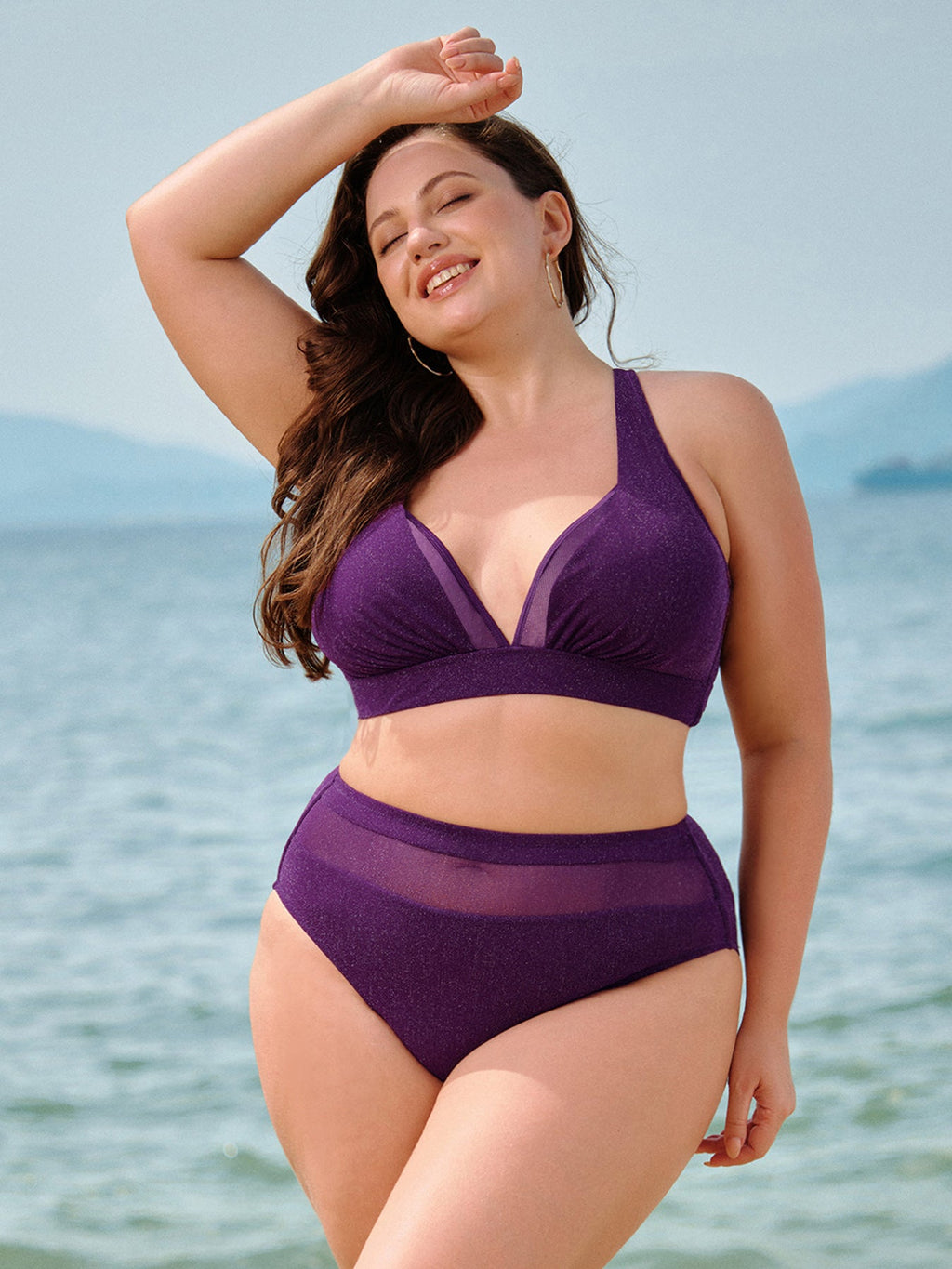 Mor File Derin Yırtmaçlı Büyük Beden Bikini Üstü - Şık ve Rahat
