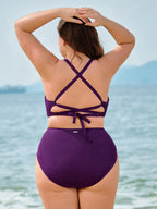 Mor File Derin Yırtmaçlı Büyük Beden Bikini Üstü - Şık ve Rahat