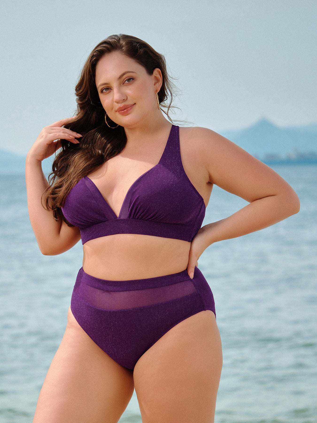 Mor File Derin Yırtmaçlı Büyük Beden Bikini Üstü - Şık ve Rahat
