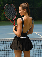 Şık Siyah V-Yaka Bloklu Tenis Etek - Rahat ve Modern