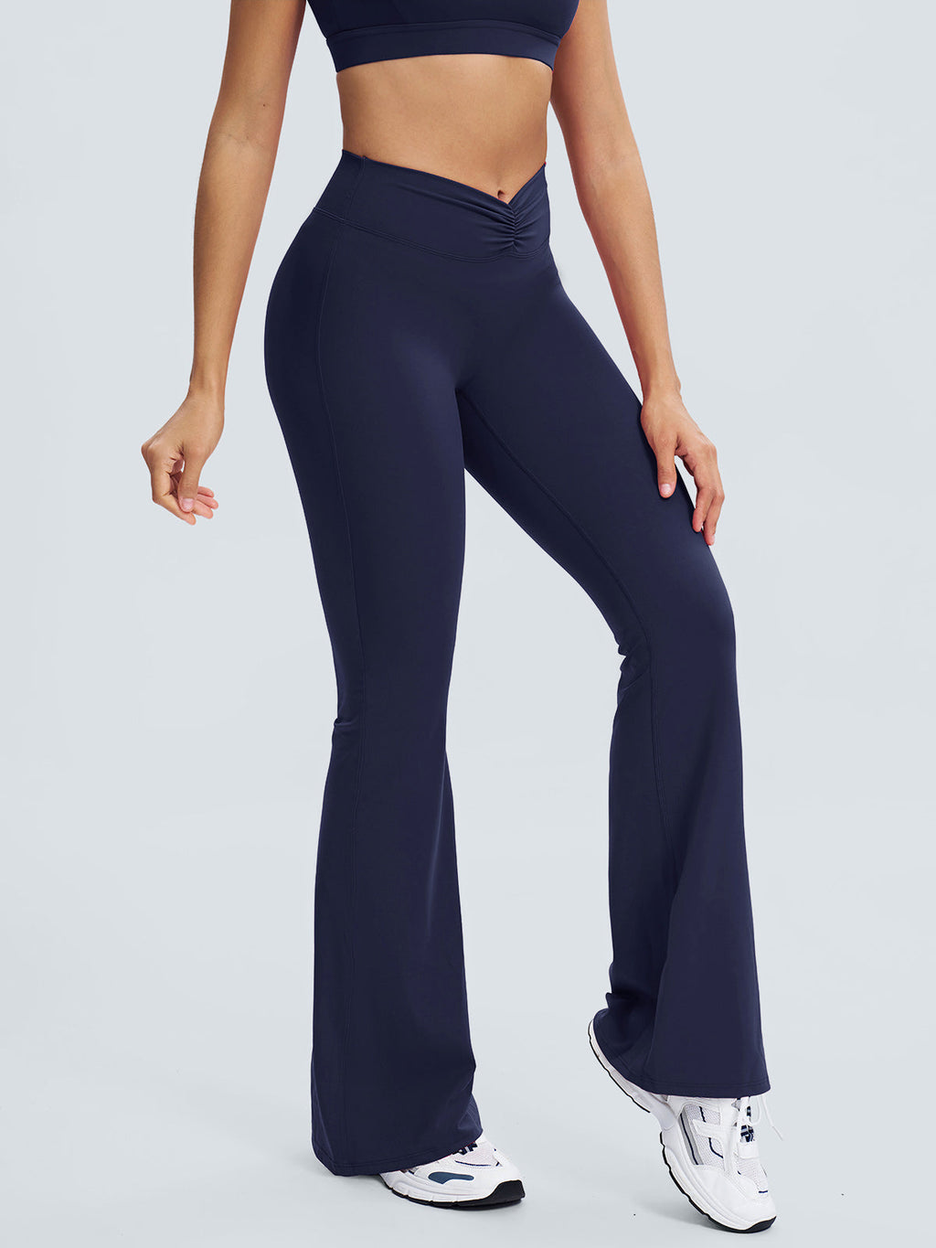 Yüksek Bel Lacivert Büzgülü Yoga Pantolonu - Rahat ve Şık