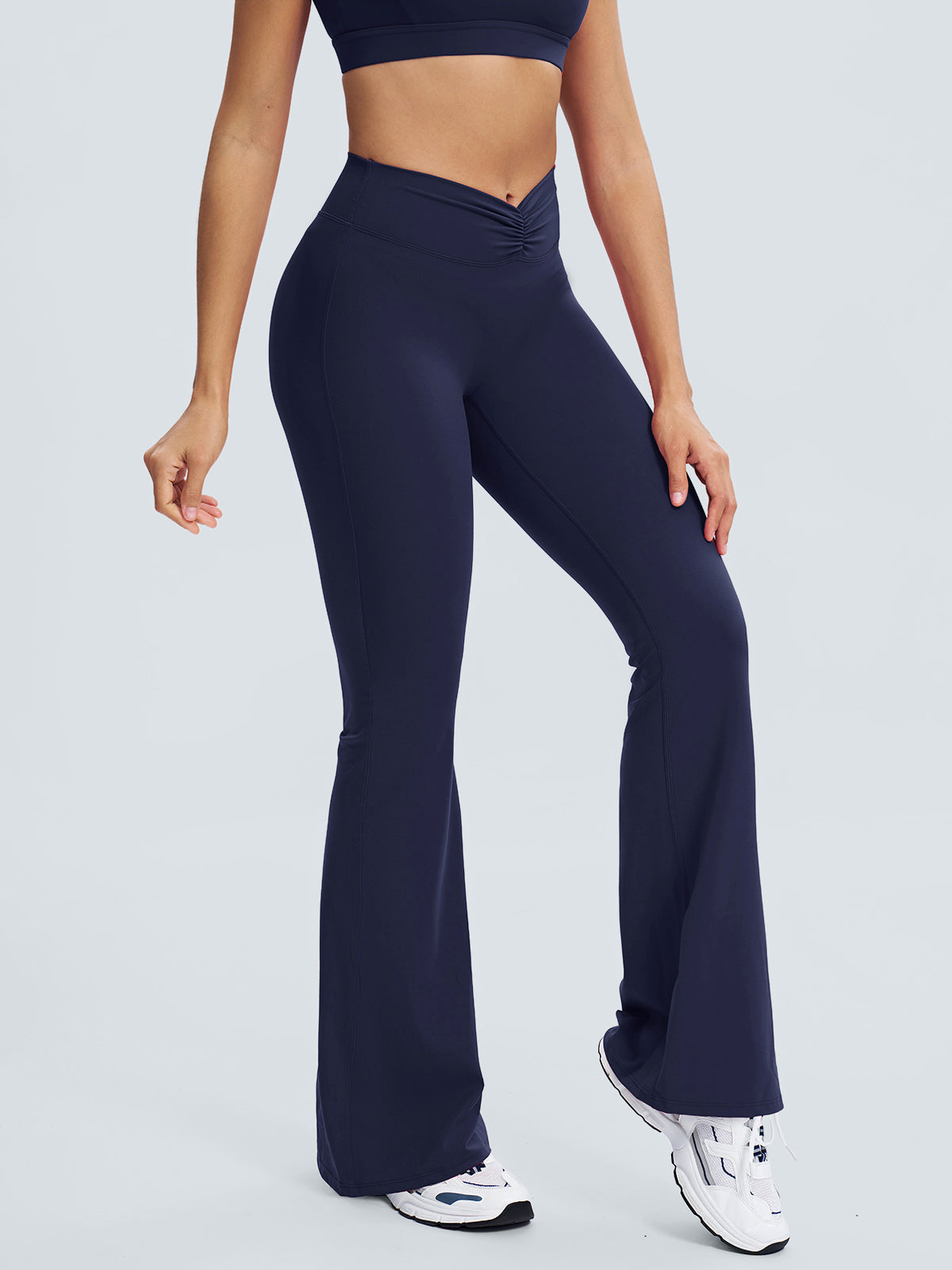 Yüksek Bel Lacivert Büzgülü Yoga Pantolonu - Rahat ve Şık