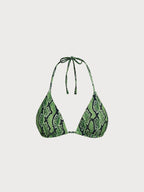 Yeşil Yılan Desenli Dönüşümlü Üçgen Bikini Üstü