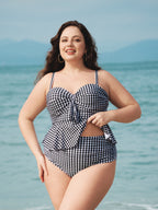 Şık Siyah Gingham Büyük Beden Tankini Altı - Rahat ve Moda
