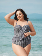 Şık Siyah Gingham Büyük Beden Tankini Altı - Rahat ve Moda