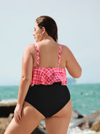 Kırmızı Ekoseli Büyük Beden Katmanlı Tankini Üst