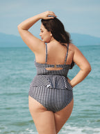 Şık Siyah Gingham Büyük Beden Tankini Üst - Rahat Yaz Stili