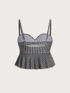 Şık Siyah Gingham Büyük Beden Tankini Üst - Rahat Yaz Stili