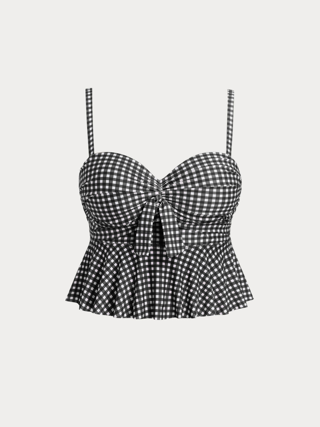Şık Siyah Gingham Büyük Beden Tankini Üst - Rahat Yaz Stili