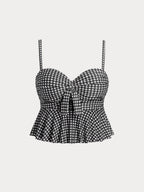 Şık Siyah Gingham Büyük Beden Tankini Üst - Rahat Yaz Stili