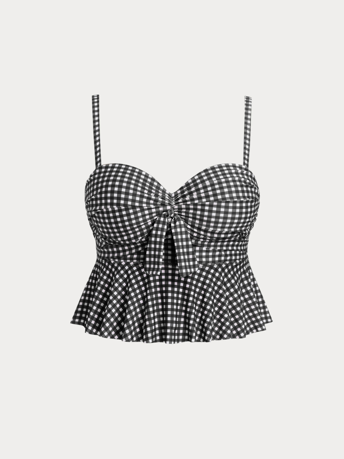 Şık Siyah Gingham Büyük Beden Tankini Üst - Rahat Yaz Stili