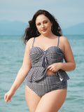 Şık Siyah Gingham Büyük Beden Tankini Üst - Rahat Yaz Stili
