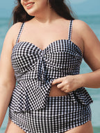 Şık Siyah Gingham Büyük Beden Tankini Üst - Rahat Yaz Stili