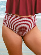 Şarap Renkli Çizgili Büyük Beden Bikini Altı