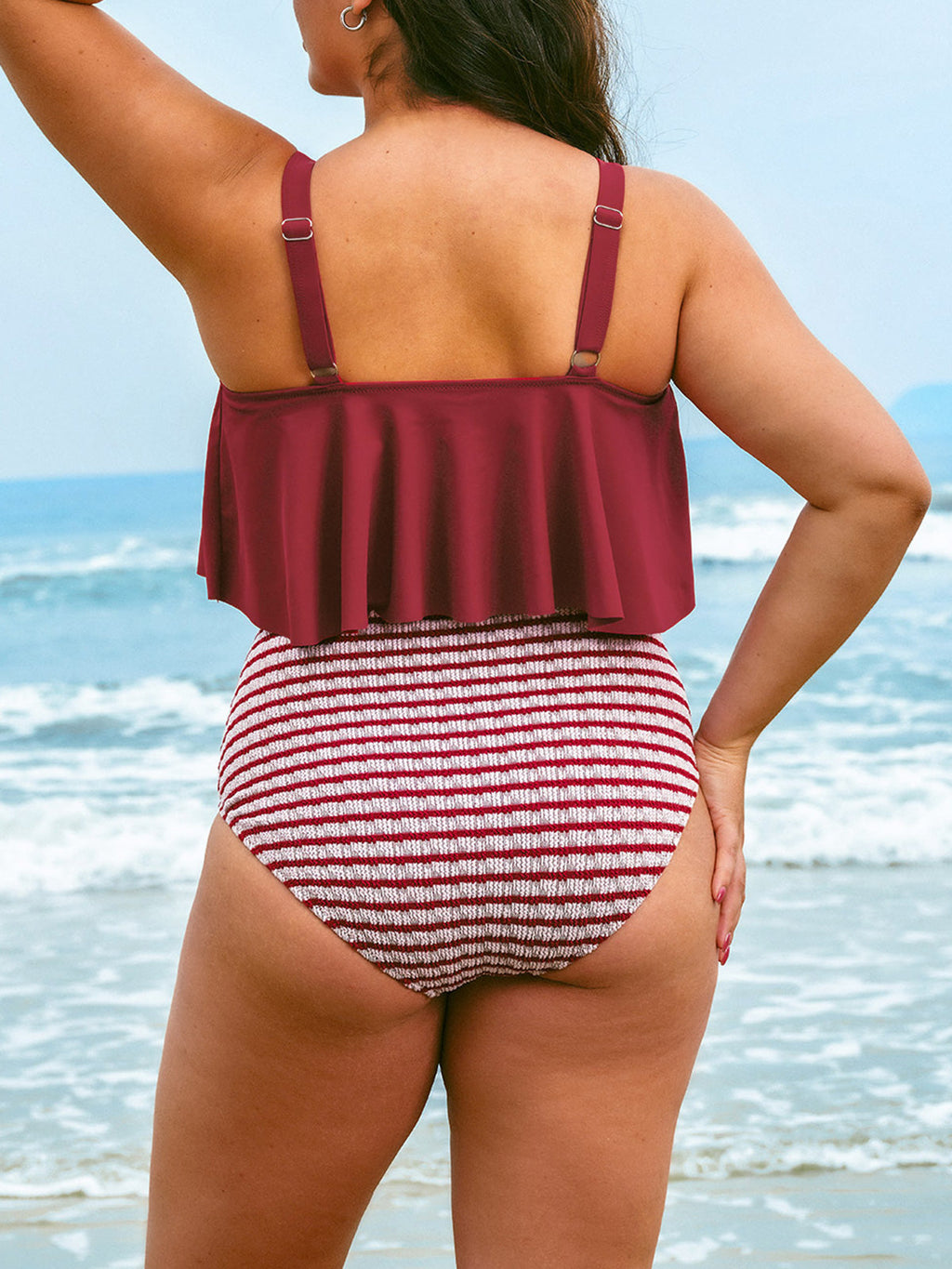 Şarap Renkli Çizgili Büyük Beden Bikini Altı