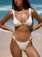 Dokulu Beyaz İnci Detaylı Şık Bikini Üstü