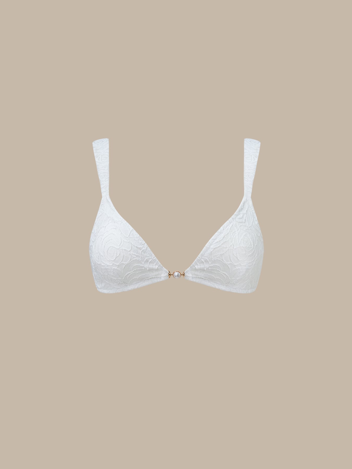 Dokulu Beyaz İnci Detaylı Şık Bikini Üstü
