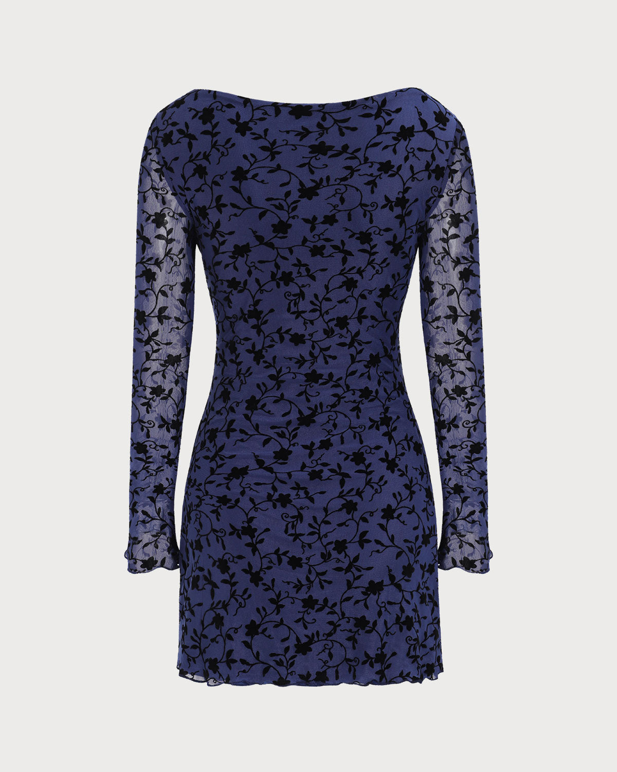 Kadınlar için Mavi Şeffaf Uzun Kollu Mini Elbise