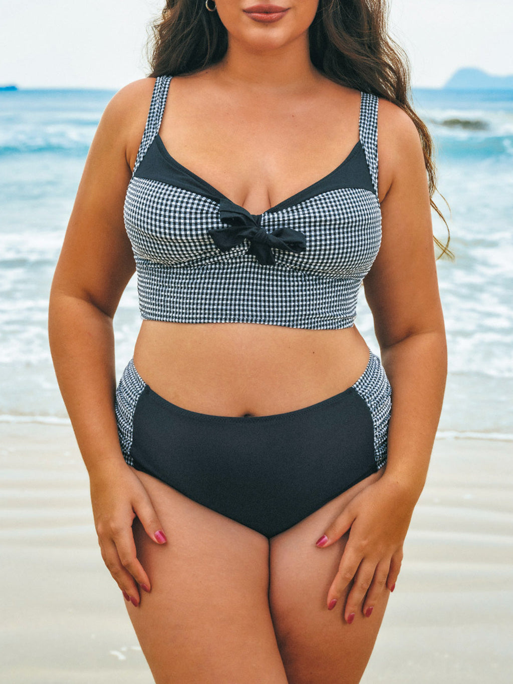 Yüksek Bel Siyah-Beyaz Kontrast Plus Beden Bikini Altı