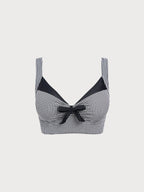 Kadın Büyük Beden Siyah Gingham Fiyonk Bikini Üstü