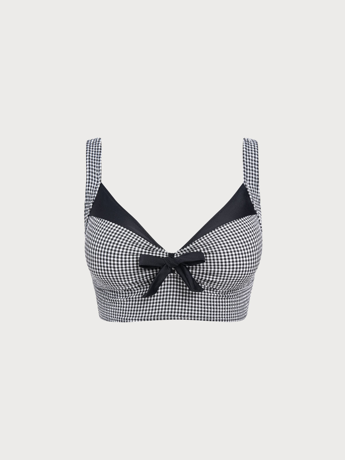 Kadın Büyük Beden Siyah Gingham Fiyonk Bikini Üstü