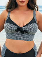 Kadın Büyük Beden Siyah Gingham Fiyonk Bikini Üstü
