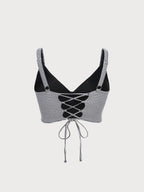 Kadın Büyük Beden Siyah Gingham Fiyonk Bikini Üstü