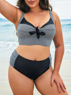 Kadın Büyük Beden Siyah Gingham Fiyonk Bikini Üstü