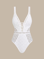 Şık Beyaz Dantel V Yaka Tek Parça Mayo - Yaz Modası