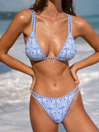 Şık Mavi Desenli Askılı Bikini Üstü - Yaz Modası
