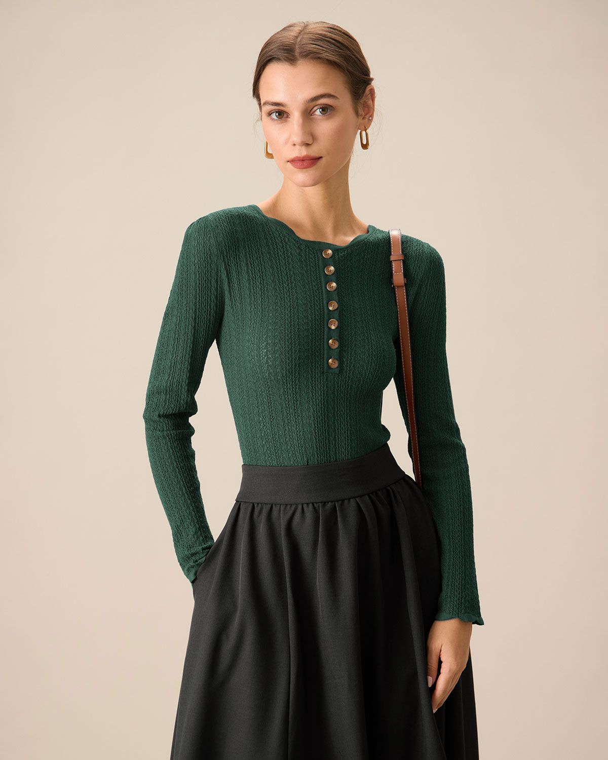 Yeşil Dalgalı Slim Kazak