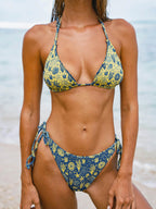 Çiçek Desenli Mavi Ters Çevirilebilir Bikini Altı