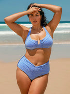 Jakarlı Mavi Büyük Beden V Kesim Bikini Altı