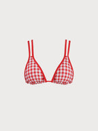 Şık Kırmızı Gingham Askılı Bikini Üstü - Yaz Modası